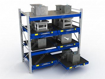 Стеллаж с выкатными платформами S-HEAVY 500 (4 яруса хранения)